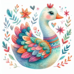 Paquete de imágenes prediseñadas de papel digital colorido y caprichoso de Silly Goose/10 JPG de acuarela de alta resolución/Descarga de tarjetas para scrapbooking, impresión y diario basura