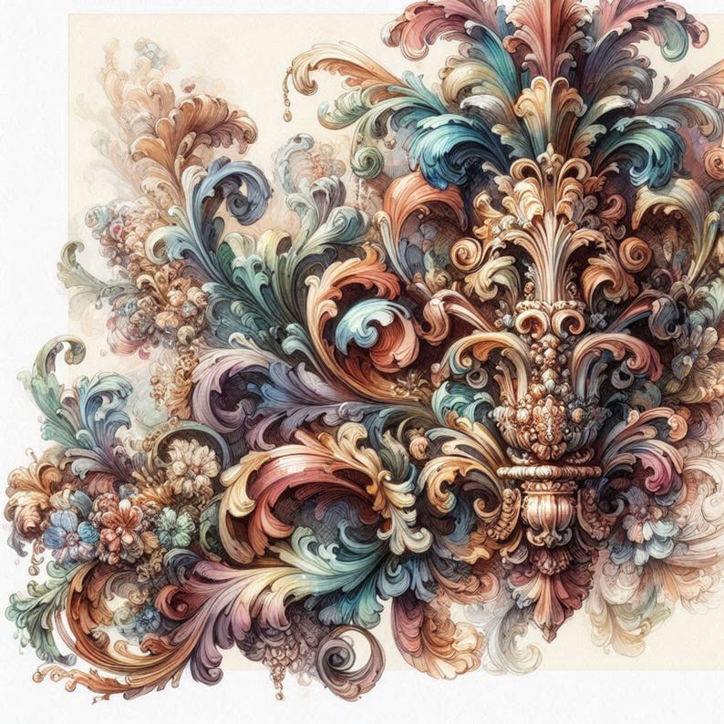 Baroque Arte Clipart Bundle 10 High Res Watercolor Jpgs for Junk ...