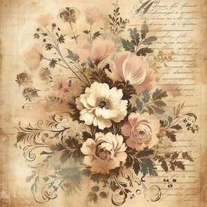 Antike Blumen Digitale Papiere/10 Aquarell JPG Junk Journal/Scrapbooking/Kartenherstellung/Digitale Datei/Druckpapier/Drucksachen/Herunterladbar