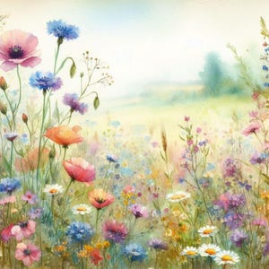 Paquete de imágenes prediseñadas de papel digital Shabby Chic de flores silvestres de primavera/10 hojas en acuarela JPG para cartas/diarios basura/álbumes de recortes/fabricación de tarjetas/imprimibles/impresión