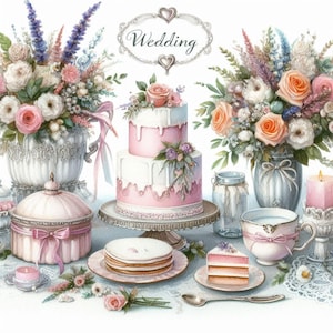 Schäbige Hochzeit Clipart Bundle/10 Aquarell JPG Junk Journal/Scrapbooking/Kartenherstellung/Digitale Datei/Druckpapier/Printables