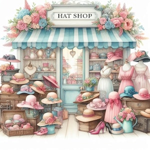 Shabby Chic Hat Shop Clip Art Bundle 10 Watercolour JPGs Junk Journal Scrapbook paper Card Making Digital Prints Creation Printables Paper