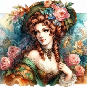 Splendide donne barocche, 10 clip art in formato JPEG, acquerello ad alta risoluzione, per scrapbooking, diario, download digitale, artigianato di carta, creazione di biglietti