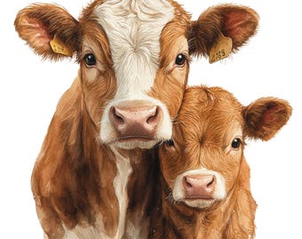 Cattle PNG, Hereford Cow Png, Cow and Calf, digital download, Cow clipart, watercolor cow png, Farm clipart, Calf clipart, Cattle clipart 3