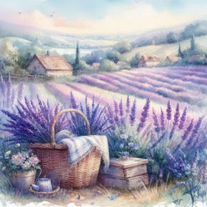 Shabby Chic Lavender Landscape Clip Art Bundle 10 Watercolour JPG Junk Journal Scrapbook paper Card Making Digital Prints Creation Printable