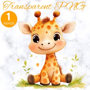 Cute Baby Giraffe Watercolor Clipart, SINGLE IMAGE, For Commercial Use, Transparent PNGs, Baby Shower, Digital Download, Nursery Wall Art
