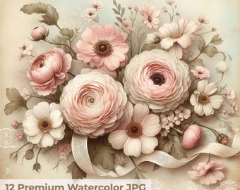 Baby Shower Floral Paper JPG, Shabby Chic Soft Pastel Flowers, Romantic Scrapbook Background, Printable Floral Digital Paper