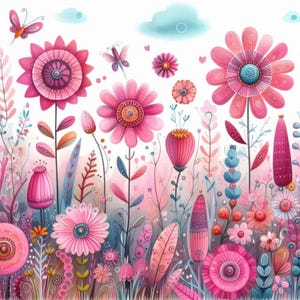 Pakiet Pink Flowers Clip Art 13 wysokiej rozdzielczości akwarelowych plików JPG Dziennik śmieciowy Scrapbooking Tworzenie kartek Cyfrowy papier do pobrania Fantazyjny dziwaczny