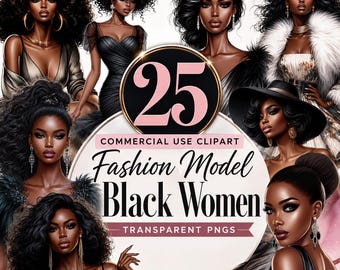 Black Woman PNG Clipart Bundle, Afro Fashion Girl Sublimation Graphics, Transparent Background Digital Designs