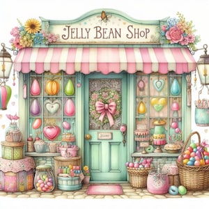 Pacote de Clip Art Shabby Chic Jelly Bean Shop/11 Aquarelas em JPG/Diário de Scrapbooking, Criação de Cartões, Impressões Digitais e Imprimíveis
