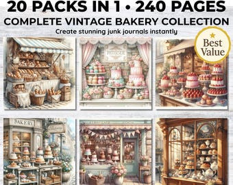 Vintage Bakery Bundle 240 Pages, Junk Journal Paper Pack, Shabby Chic Scrapbook Paper, Printable Backgrounds, Cottage Kitchen Decor