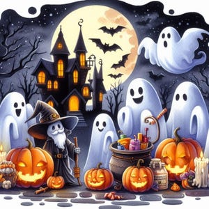 Pacote de Clip Art de Halloween com Fantasmas Assustadores/11 JPGs em Aquarela de Alta Resolução/Diário de Scrapbooking, Criação de Cartões, Impressões Digitais e Imprimíveis