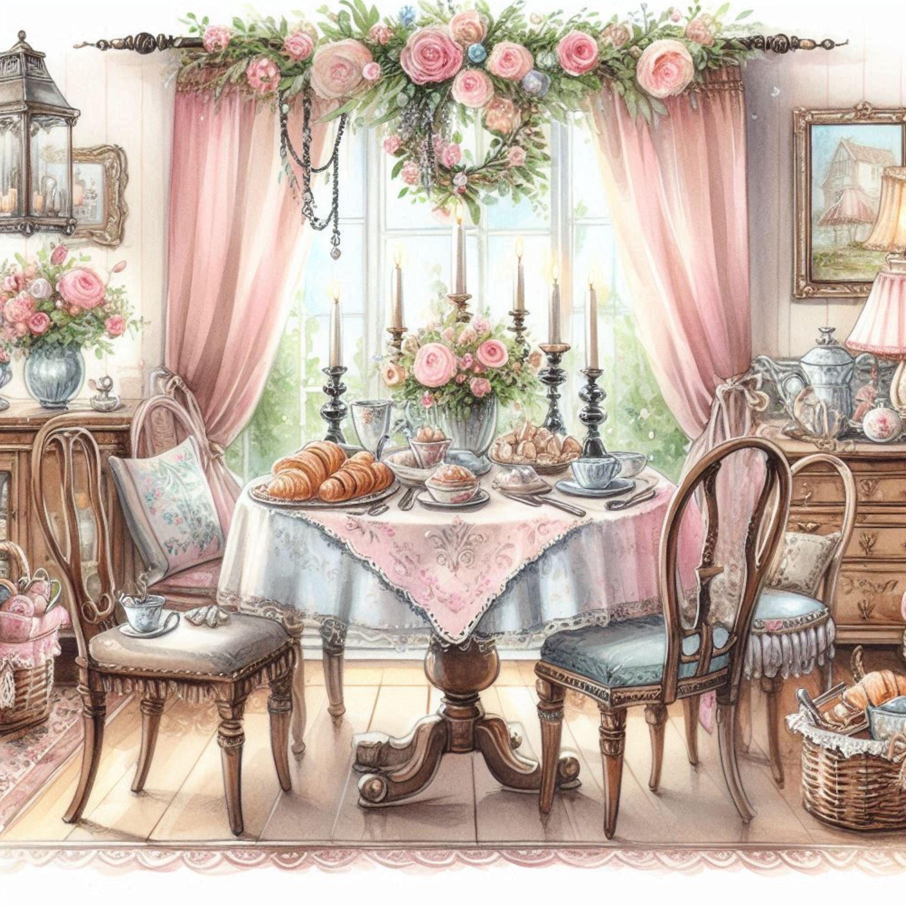 Shabby Chic Dining Room Clip Art Bundle 10 Watercolour JPG Junk Journal ...