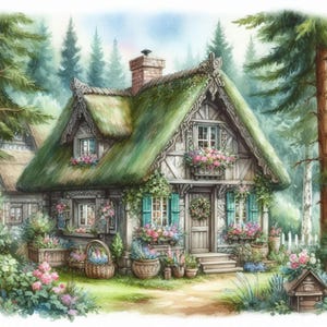 Lot de 10 cliparts Shabby Chic Forest Cottage / 10 JPG aquarelles Junk Journal/Scrapbooking/Carterie/Fichier numérique/Papier d'impression/Imprimables