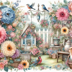 Shabby Chic Flower Garden Clipart Bundle/10 Watercolour JPGs Junk Journal/Scrapbooking/Card Making/Digital file/Printing paper/Printables