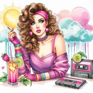 Bundle de cliparts pour femmes des années 80/10 JPG/Journal indésirable aquarelle/scrapbooking/fabrication de cartes/papier numérique/imprimés/art numérique/téléchargeable/impression