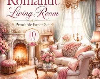 Romantic Living Room Junk Journal Pages, Shabby Chic Printable Paper JPG, Cozy Vintage Interior Scrapbook Backgrounds
