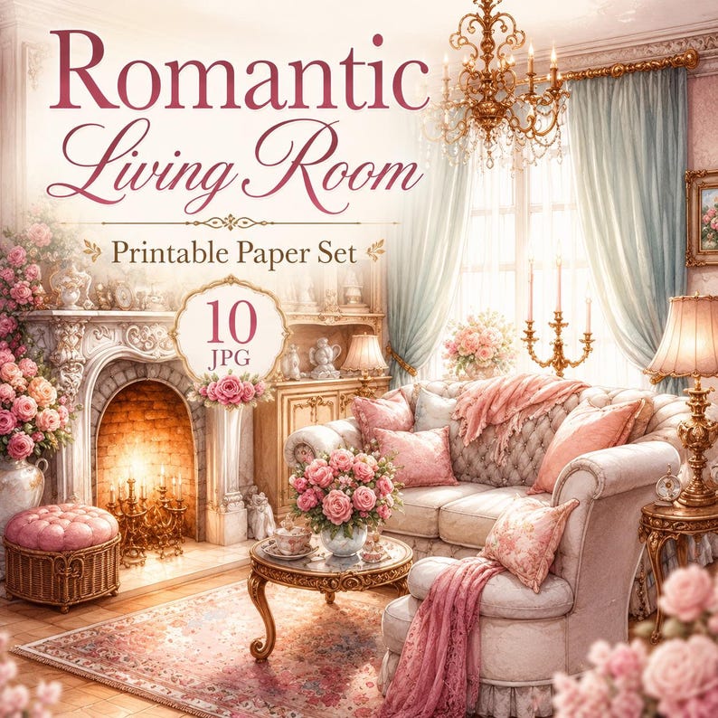 Romantic Living Room Junk Journal Pages, Shabby Chic Printable Paper ...