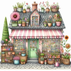 Flower Store Clip Art 10 High Res Watercolor JPGs Junk Journaling Scrapbooking Card Making Digital Camper Download Fantasy Whimsical Quirky