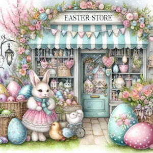 Shabby Chic Easter Shop Clipart Bundle/10 Watercolour JPG/Junk Journal/Scrapbooking/Card Making/Digital Download/Digital Prints/Printables