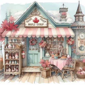 Shabby Chic Maple Sirup Shop Clip Art Bundle / 11 Hoch Aquarell JPG/Junk Journal Scrapbooking Kartenherstellung Digital Print Creation Printables