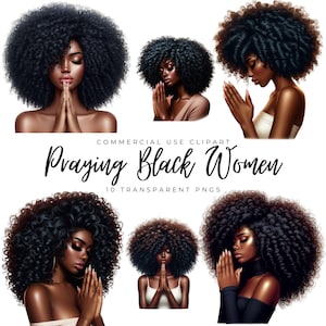 Black Women Praying Clipart/10 High Quality PNG/Black Girl in Faith/Black Woman Clipart/Girl Praying/African American Women Prayer/Planner 1
