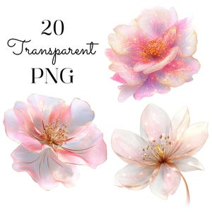 Abstrakcyjne kwiaty Clipart Bundle/20 Wysokiej Jakości Przezroczyste PNG/Eleganckie Różowe Złoto Akwarela Grafiki Małe Firmy POD/Pobieranie Cyfrowe