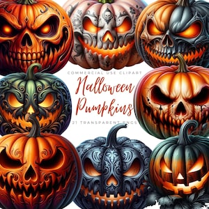 Halloween Pumpkin Clipart Bundle • 21 PNG • Spooky Pumpkin Faces • Sublimation Designs • T-Shirt Graphics • Fall Craft Printable Art