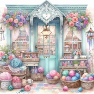 Loja de crochê Shabby Chic Clip Art Pacote/12 JPGs em aquarela Diário de sucata Scrapbooking Criação de cartões Impressões digitais Criação de imprimíveis Papel