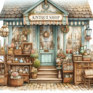 Rustic Antique Shop Clip Art Bundle 10 High Res Watercolor JPGs Junk Journaling Scrapbooking Card Making Digital Download Digital Printables