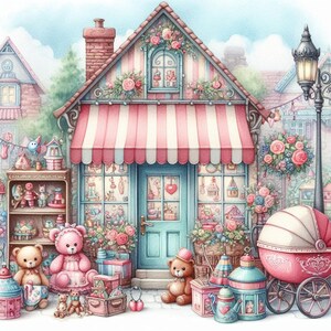 Shabby Chic Toy Shop Clipart Bundle/10 High Res Watercolour JPGs for Junk Journal/Scrapbook/Card Making/Digital Download/Printing