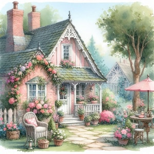 Shabby Chic Cottage Clip art Bundle/10 Watercolour JPGs Junk Journal/Scrapbooking/Card Making/Digital file/Printing paper/Printables/Prints