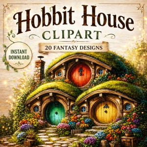 Hobbit House PNG Bundle, Fantasy Cottage Clipart, Storybook Mini Homes, Fairytale Cottage PNG, Transparent Background