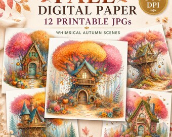Bundel met digitaal herfstpapier, herfst scrapbookpapier, herfst junk journal, speelse aquarelachtergronden, 12 JPG's