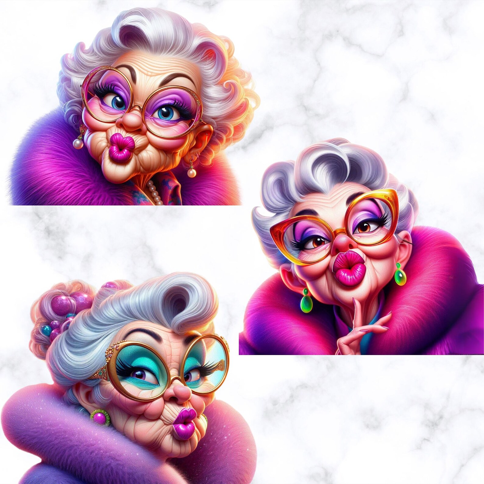 Funny Old Lady PNG Bundle, Quirky Grandma Clipart for Sublimation and ...