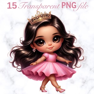 Chibi Cute Latina Baby Princess Clipart, 15 Png, Latina Baby Girl Png, Hispanic Baby Clipart, Chibi Dolls Clipart, Sublimation DTF Designs