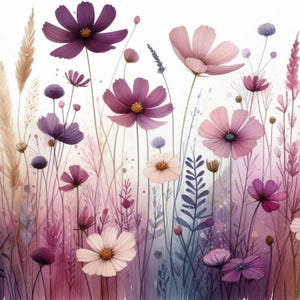 Zestaw fantazyjnych klipartów z dzikimi kwiatami - 12 wysokiej rozdzielczości akwarelowych plików JPG, dziennik śmieciowy, scrapbooking, tworzenie kart, cyfrowy papier do pobrania