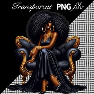 Schöne schwarze Mädchen Png schwarze Mädchen mit Afro Clipart große Haare Afro Melanin Königin elegante Luxus Clipart Gold Sublimation digitaler Download