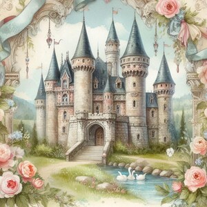 Shabby Chic Castle ClipArt Digital Paper Bundle 10 Watercolour JPG Junk Journal Scrapbooking Card Making Prints Tag Creation Printable paper