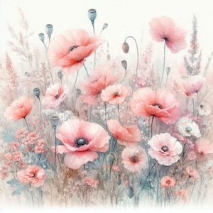 Papier numérique Shabby Chic doux rose pavot pré fond Clipart Bundle/12 JPG/Journal indésirable aquarelle/scrapbooking/fabrication de cartes/impressions