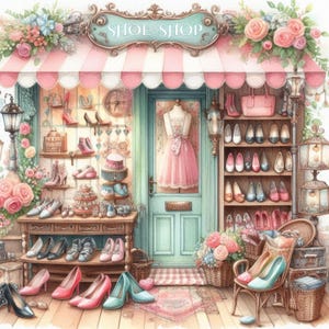 Shabby Chic Shoe Shop Clip Art Bundle 10 Watercolour JPGs Junk Journal Scrapbook paper Card Making Digital Prints Creation Printables Paper