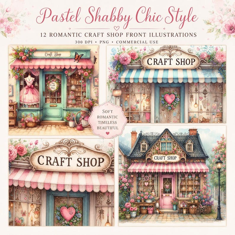 Shabby Chic Craft Shop Front JPG, Pastel Vintage Storefront Clipart ...