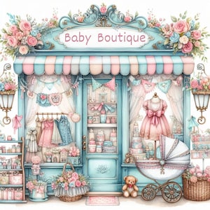 Pacote de Clip Art Shabby Chic Baby Boutique 11 Aquarela JPG Junk Journal Papel para Scrapbook Criação de Cartões Impressões Digitais Criação de Etiquetas Imprimíveis