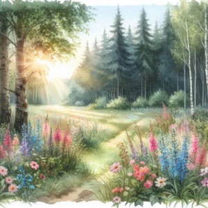 Pacote de Clip Art Shabby Chic Summer Forest 10 Aquarela JPG Junk Journal Papel para Scrapbook Criação de Cartões Impressões Digitais Criação de Etiquetas Imprimíveis
