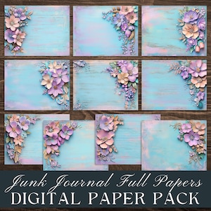 Junk Journal Pages Vintage Flower/Shabby Chic Style/Digital Paper/Scrapbook Supplies/Background Pages/Printables/Decoupage/Weathered Wood 02