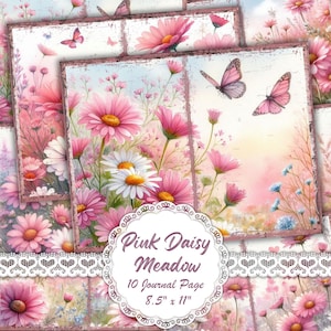 Pink Daisy Meadow Watercolor Junk Journal Printable Page/Flowers Junk Journal Kit/Junk Journal Paper Digital Collage Sheet/Instant Download
