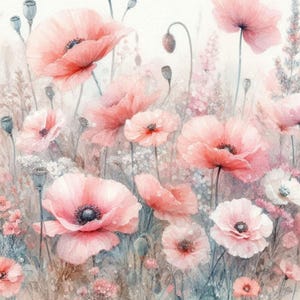 Papier numérique Shabby Chic doux rose pavot pré des cliparts/12 JPG aquarelles lettre/journal indésirable/scrapbooking/fabrication de cartes/impressions