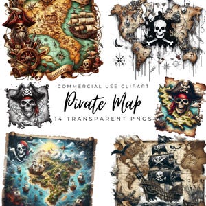 Piraten Karte Digital Clipart / 14 hochwertige PNG / druckbare alte Texturkarte transparenter Hintergrund / herunterladbares Vintage zerrissenes Papier Junk Journal