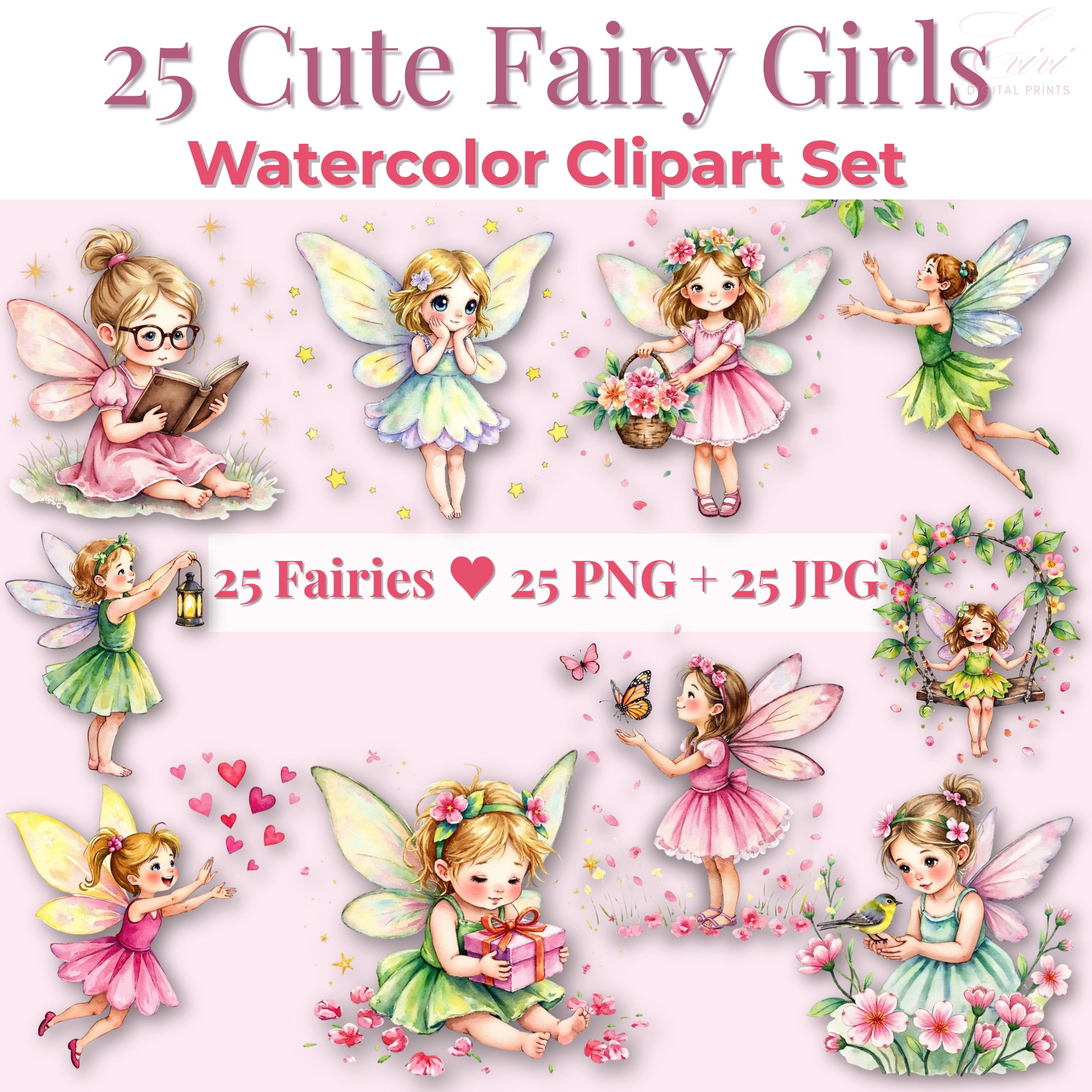 Pink Fairy Clipart Bundle, 25 PNG and 25 JPG Cute Princess Fairy ...