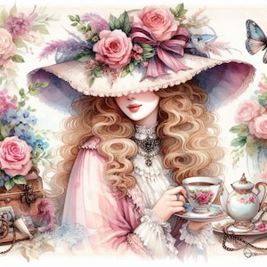 Shabby Chic Ladies Clipart Bundle/10 Watercolour JPGs Junk Journal/Scrapbooking/Card Making/Digital file/Printing paper/Printables/Prints